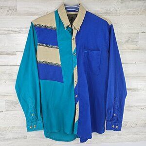 Vintage 1990s Spindle River Men’s SIZE LARGE Western Button Up Shirt Aztec Trim.